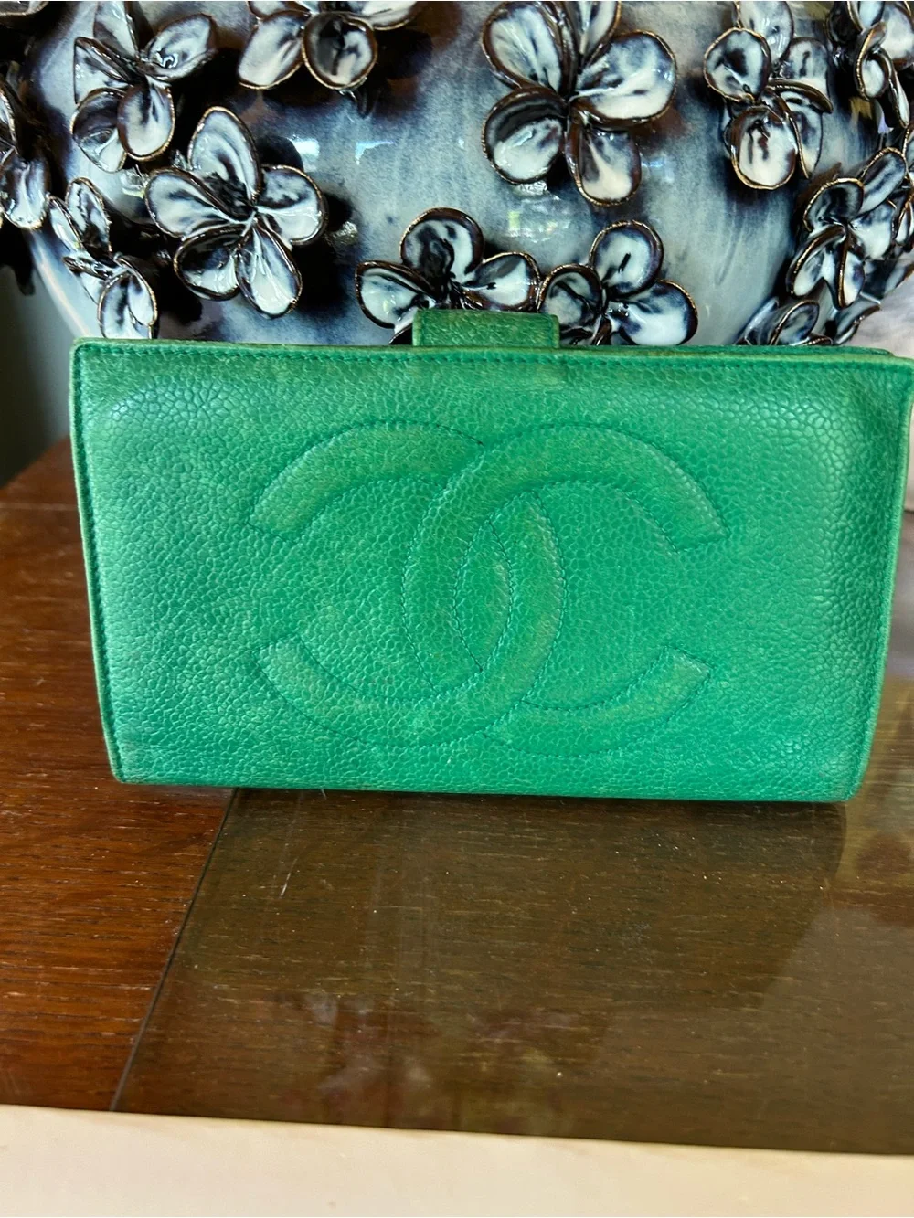 Vintage Chanel Green Caviar Wallet